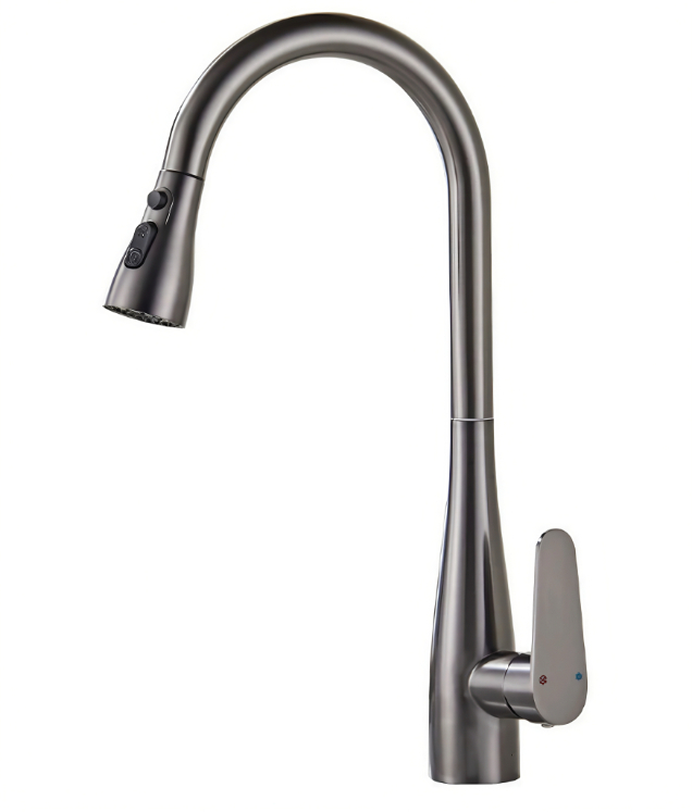Gunmetal Grey High-Arc Gooseneck Горещ и студен кухненски изтеглящ се кран